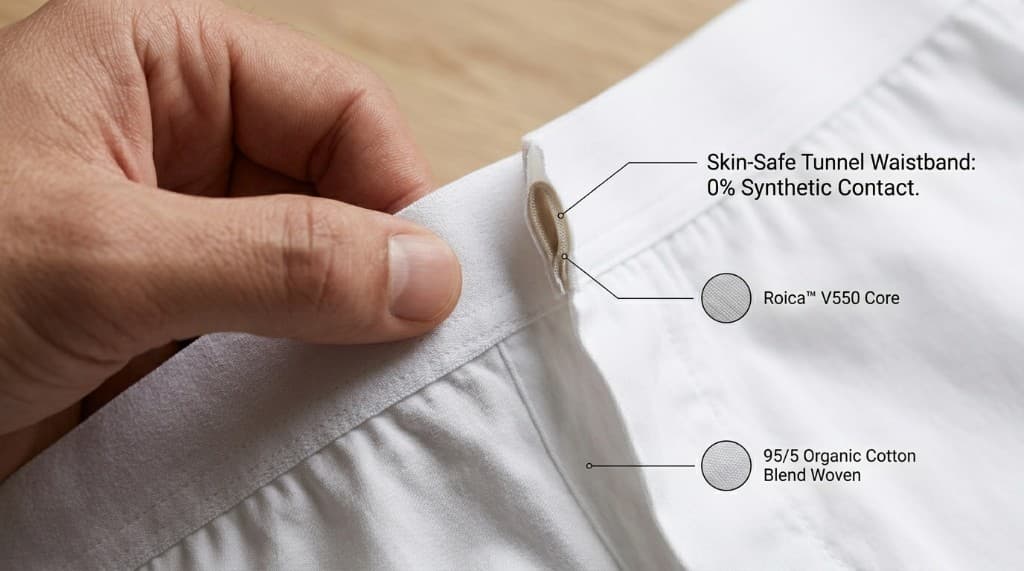 Skin-Safe Tunnel Waistband: 0% synthetic contact against skin